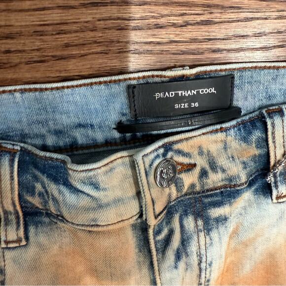 Dead Than Cool Oxidation Men's Distressed Tan and Blue Jeans NWT Size 36 - Picture 7 of 7
